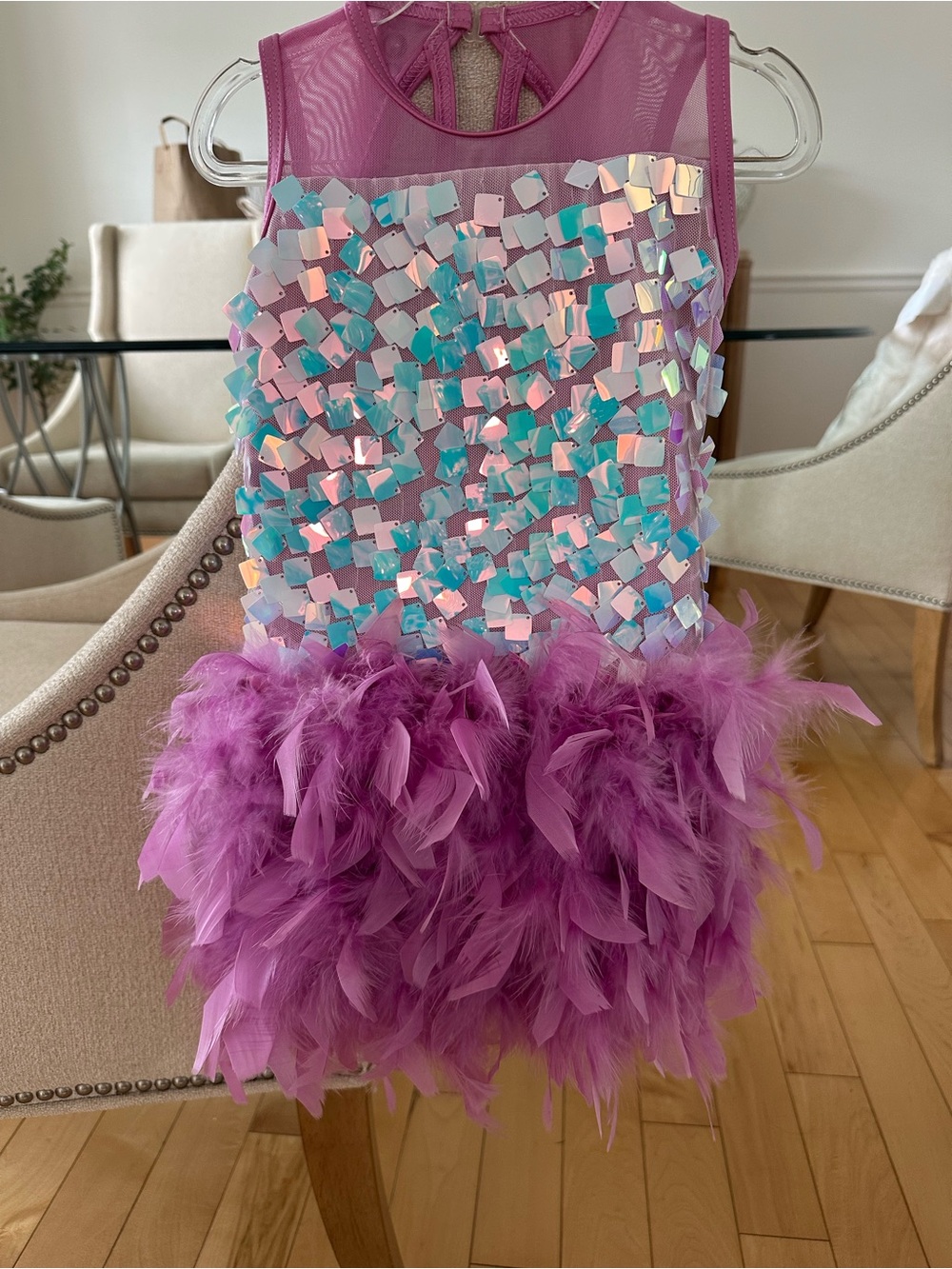 Girls Purple Feather & Sequin Dance Dress